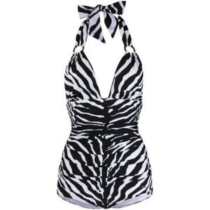 DOLCE & GABBANA Women One-piece Zebra Print & Plunging Neckline Swimsuit Size S